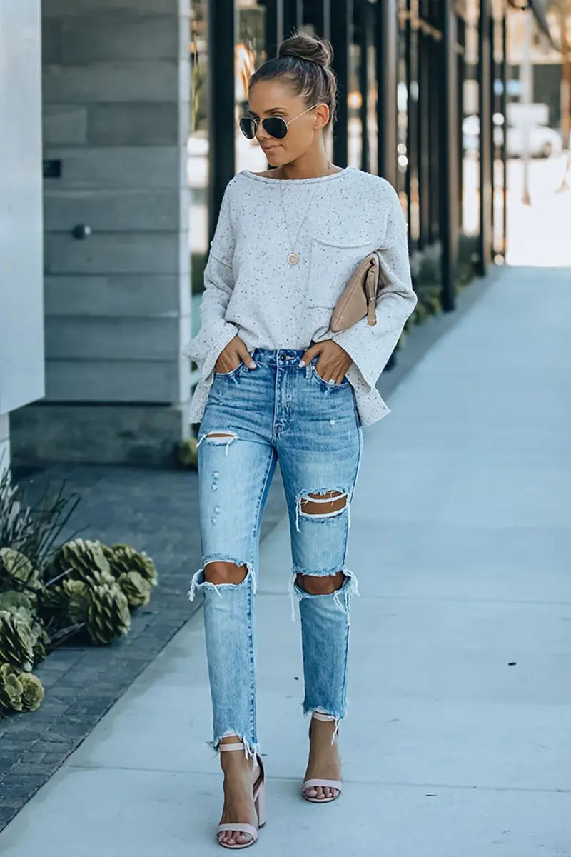 Street Style gescheurde slim-fit enkellange jeans