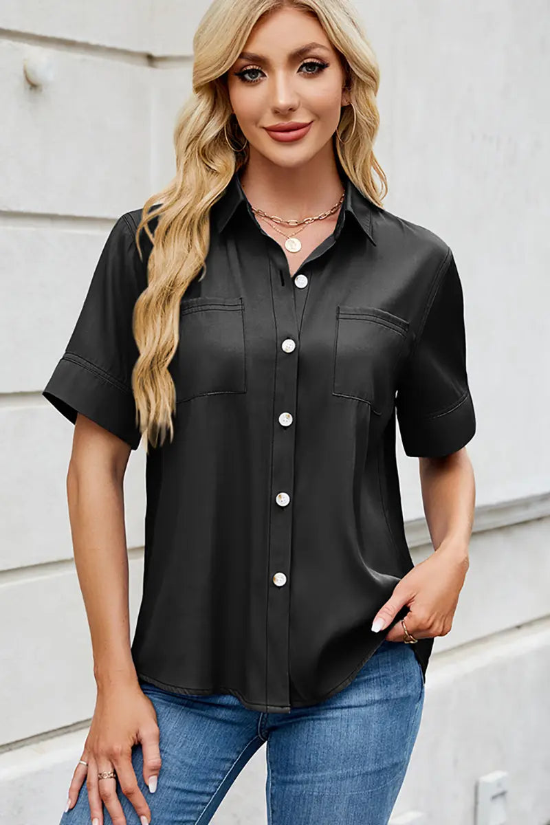 Relaxed Fit Korte Mouw Denim-Look Overhemd