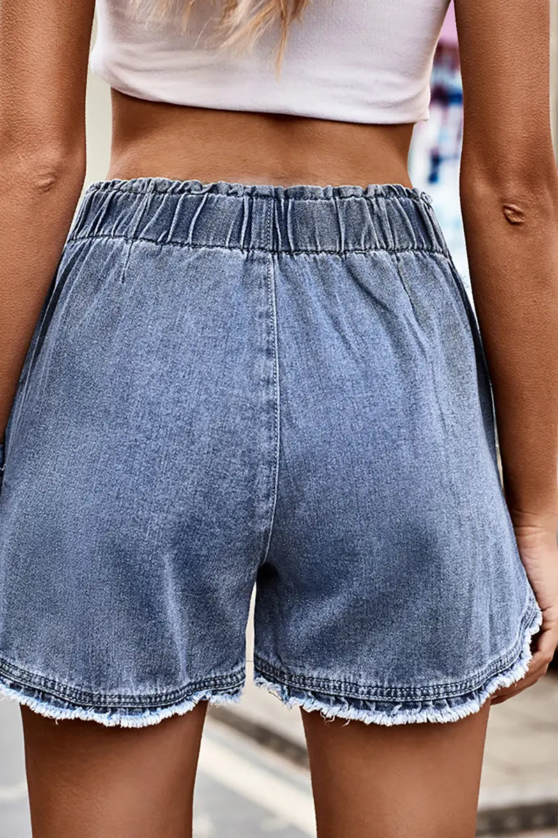Frayed Bloom Denim Shorts