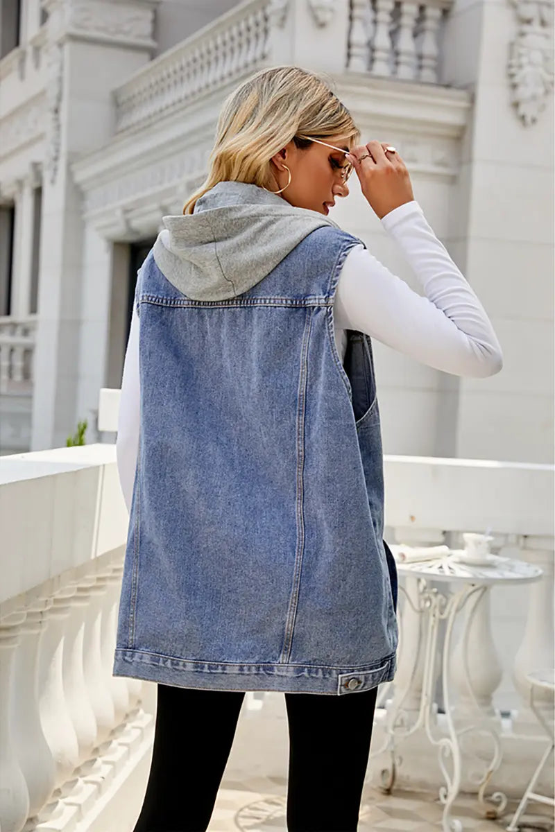 Vintage afneembare capuchon spijkervest