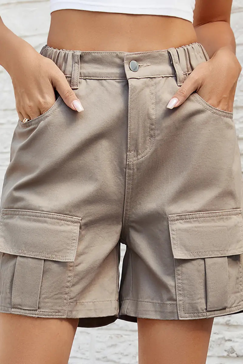 Gewassen elastische utility denim shorts
