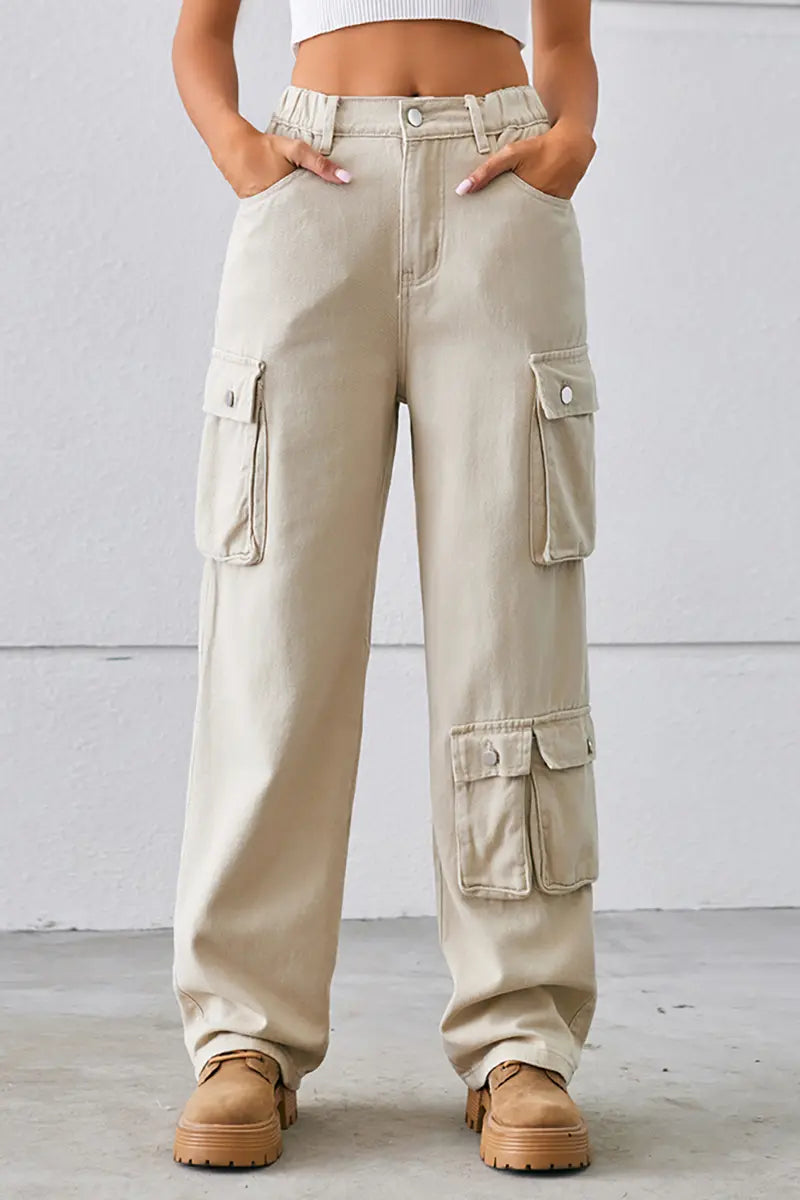 Gewassen denim broek met meerdere zakken