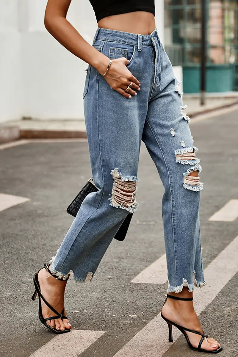 Trendy Gescheurde Slim-Fit Cropped Jeans