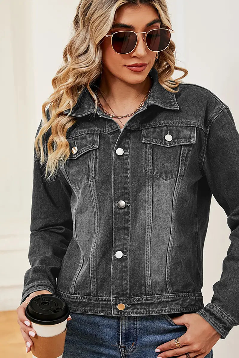 Gewassen denim jack met lange mouwen
