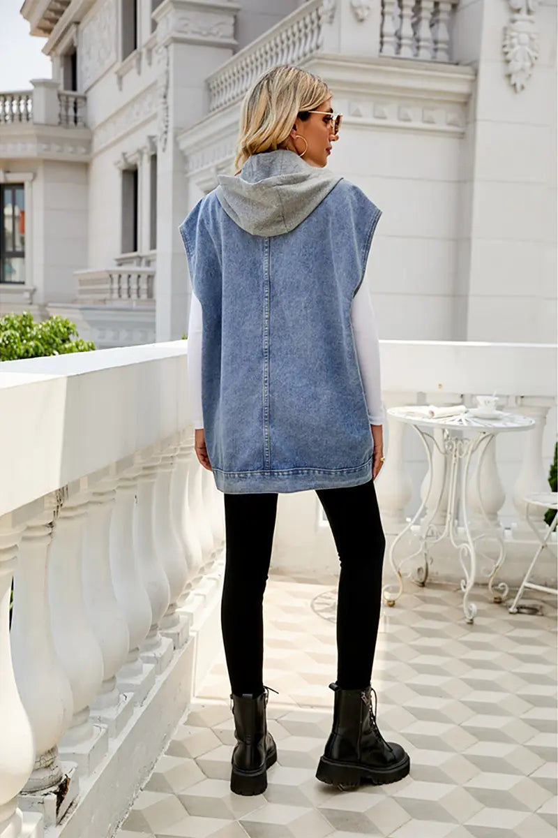 Detachable Hooded Denim Vest