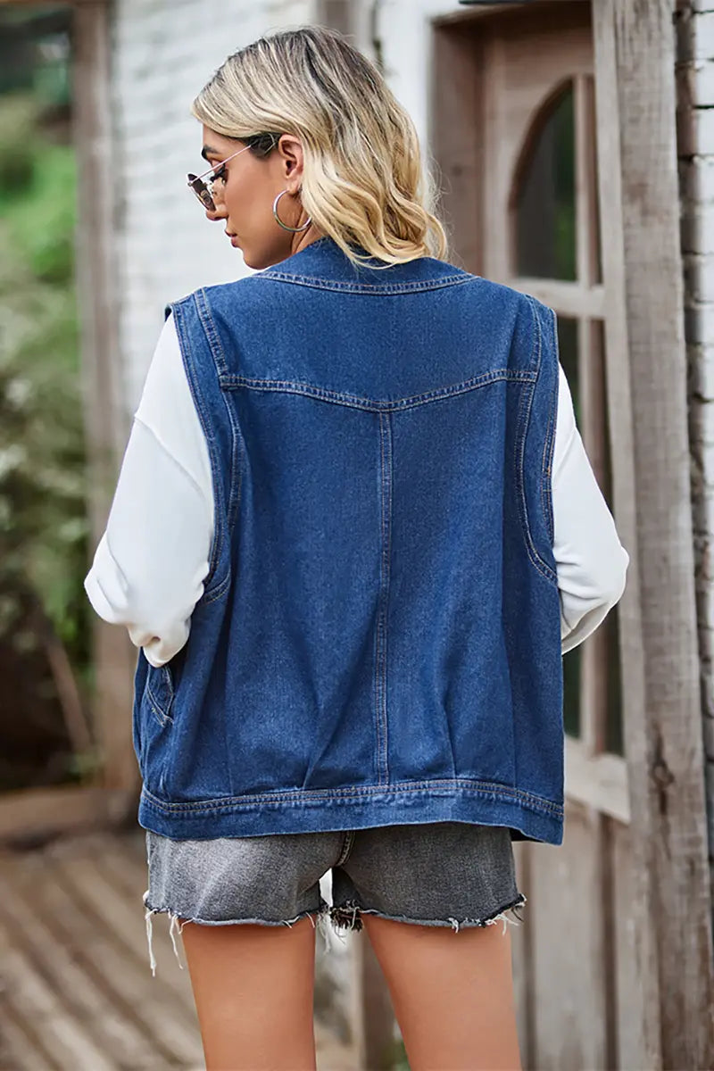 Button-Up Casual Denim Vest Jacket