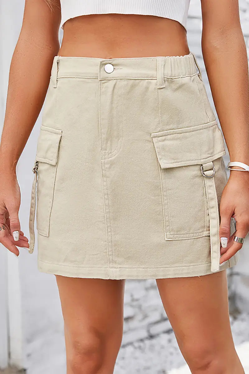 Trendy Washed Denim Utility Skirt
