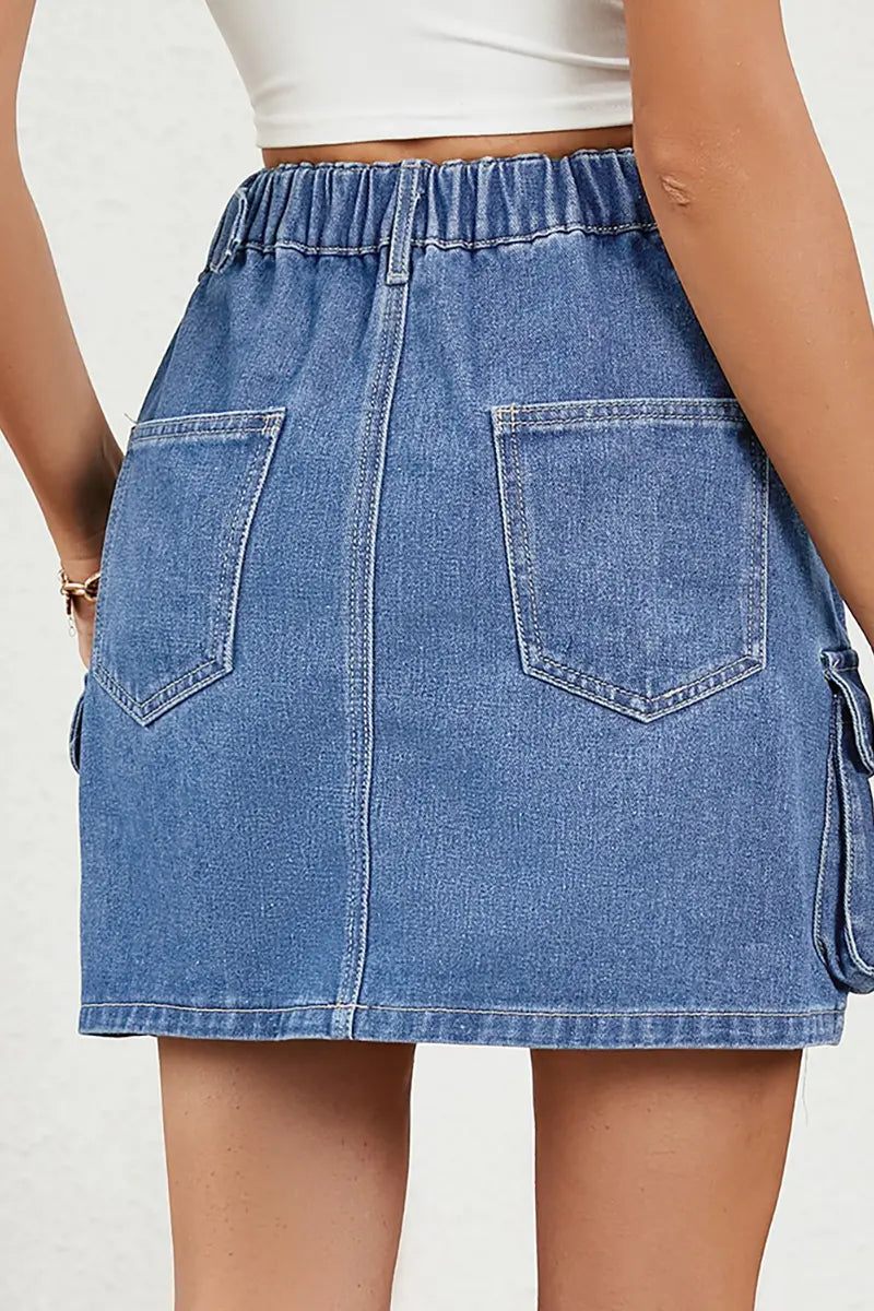 Adjustable Waist Denim Mini Skirt