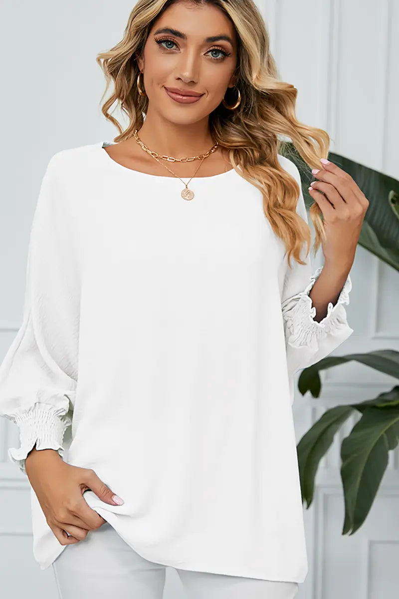 Loose-Fit Chiffon Blouse with 3/4 Sleeves