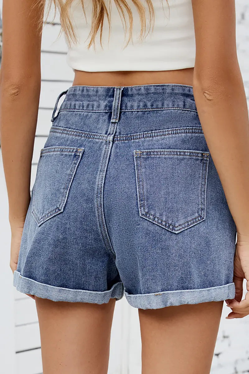 Embroidered Cherry Denim Shorts