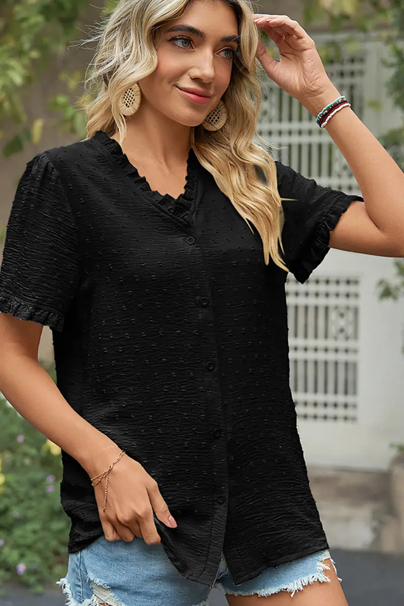 Chic Princess-Sleeve Cutwork Chiffon Blouse