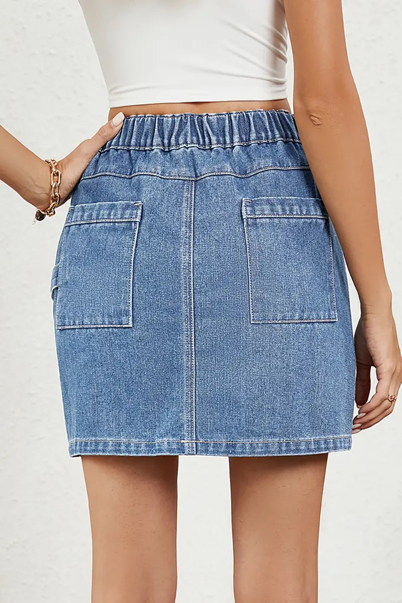 Gewassen elastische taille denim rok