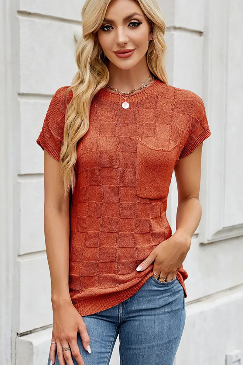 Checkered Knit Casual Sweater