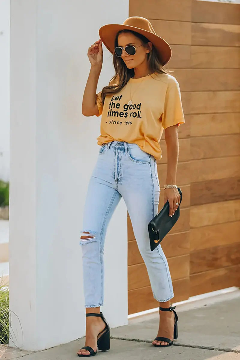 Vintage gescheurde denim enkellange broek