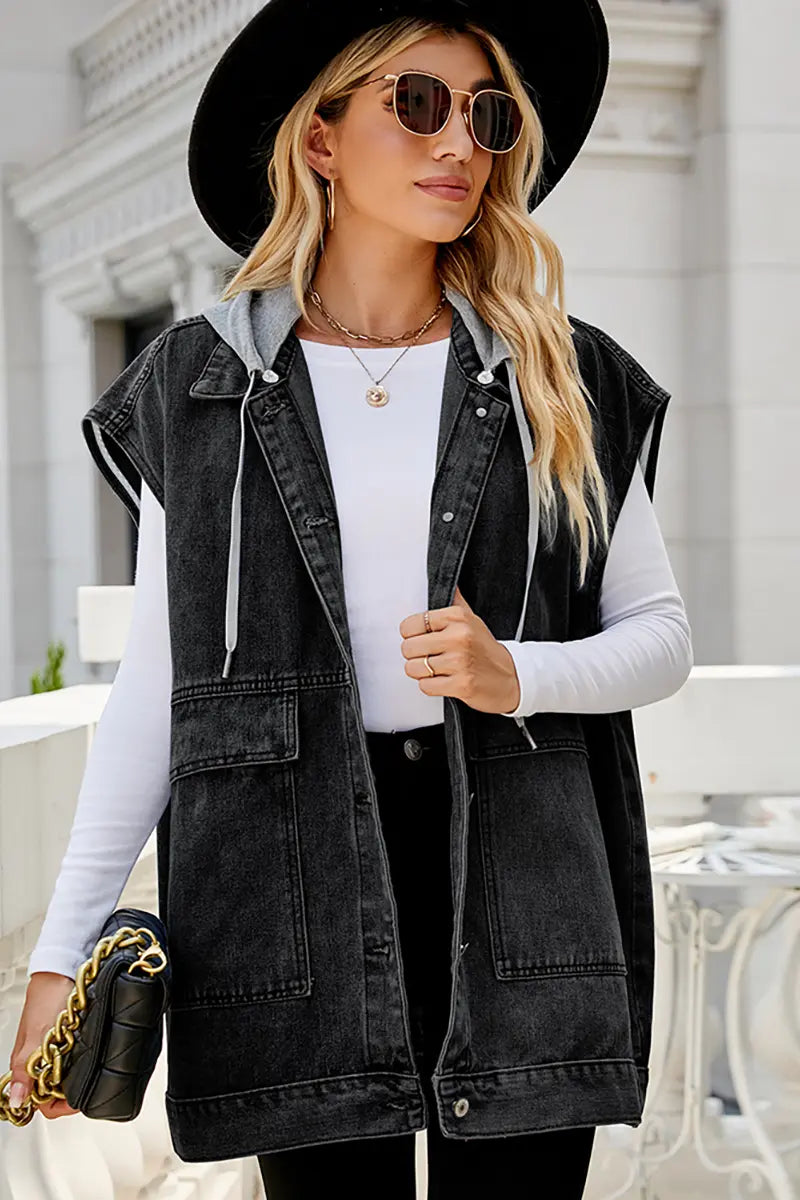 Detachable Hooded Denim Vest