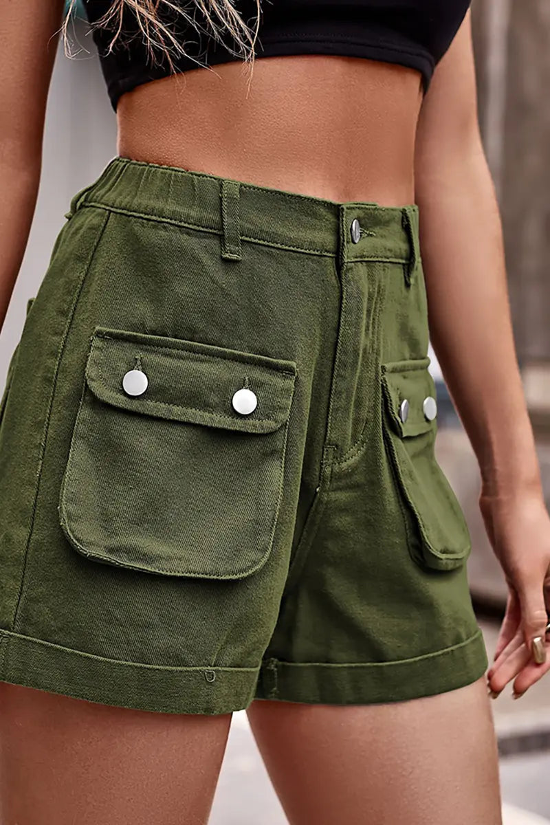 Trendy elastische taille denim cargoshorts
