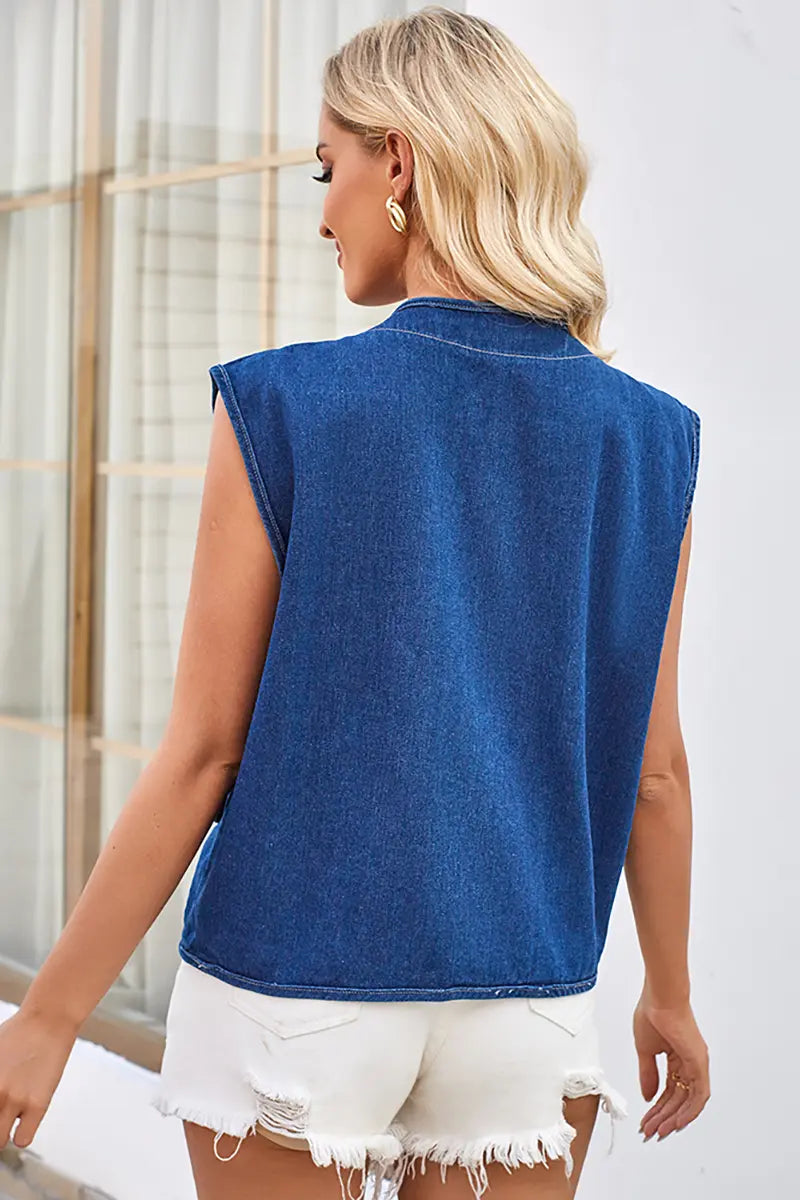 Lente-Zomer Mouwloos Denim Vest Top