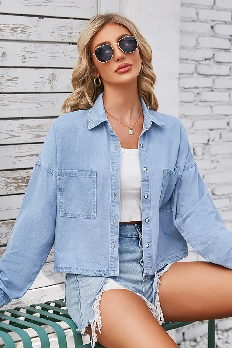 Lente Taillekoord Gewassen Denim Overhemd