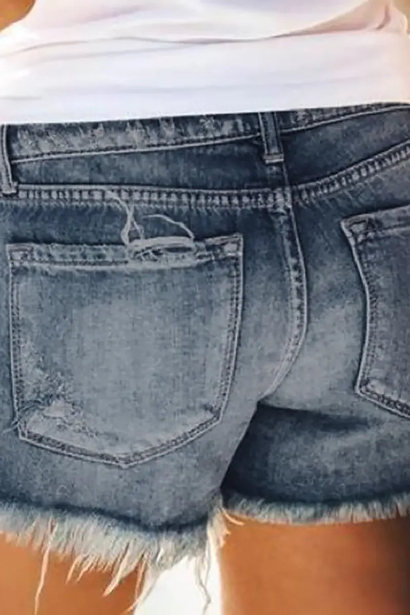 High-Waist Fringed Ripped Denim Shorts