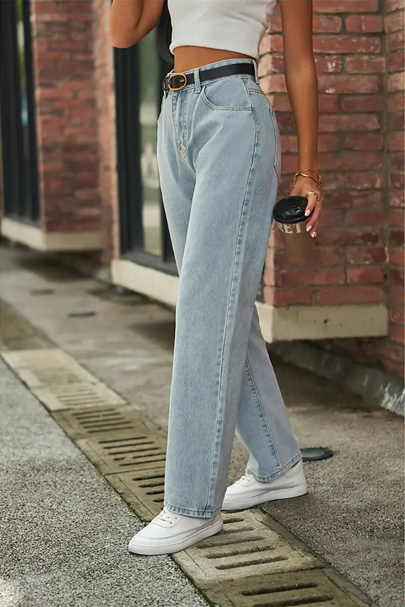 Light Wash Mid-Waist Butterfly Print Jeans