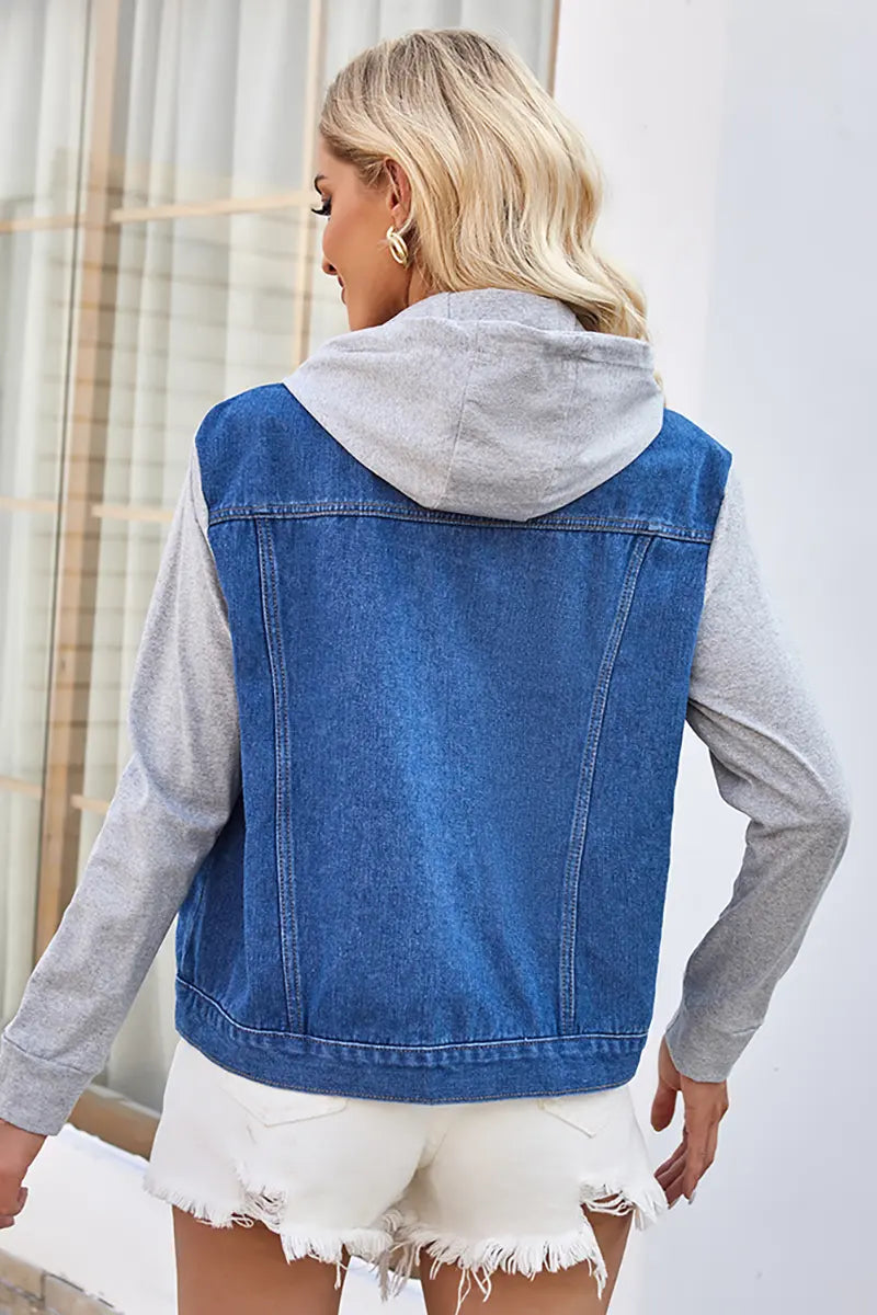 Lente Zomer Gewatteerde Denim Jas met Capuchon
