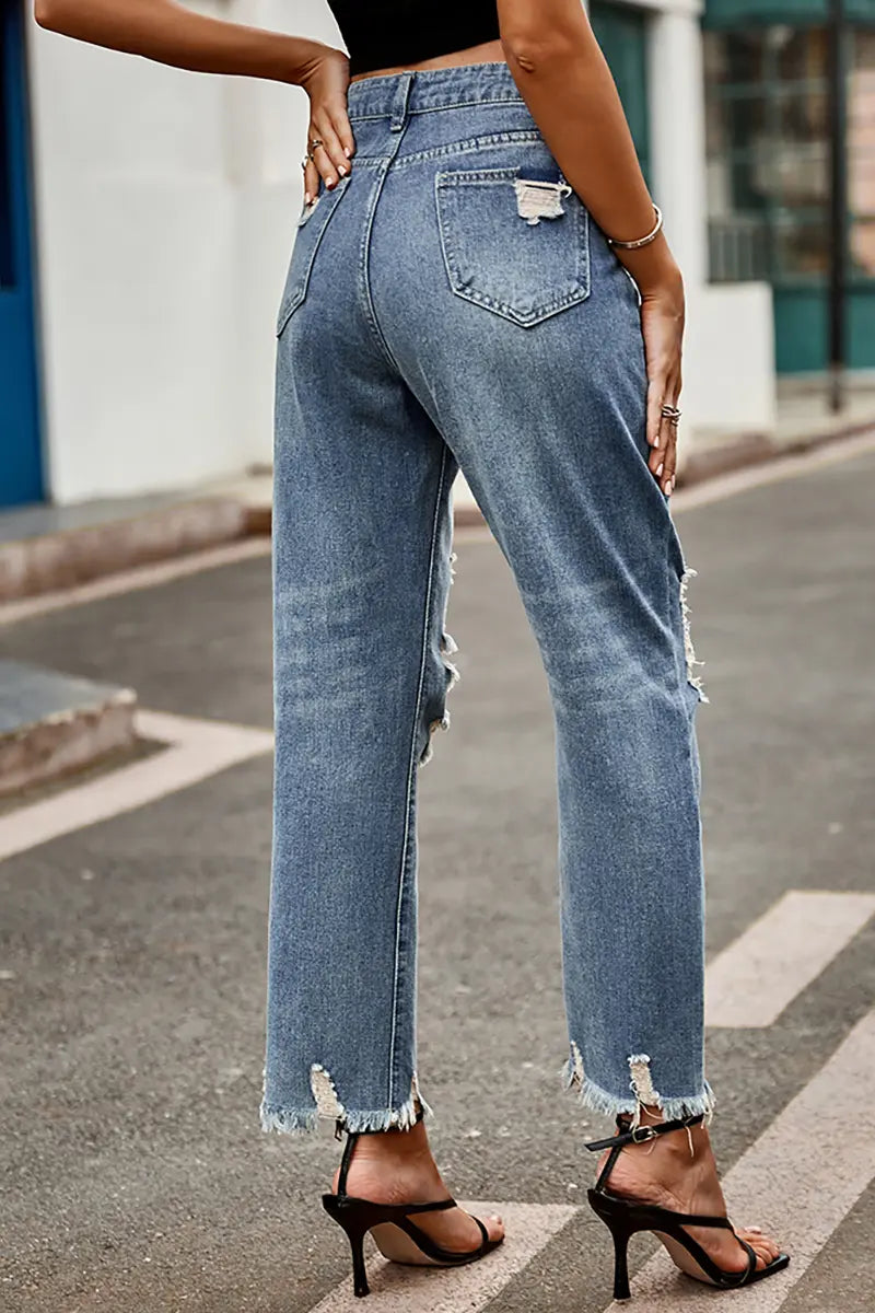 Trendy Gescheurde Slim-Fit Cropped Jeans