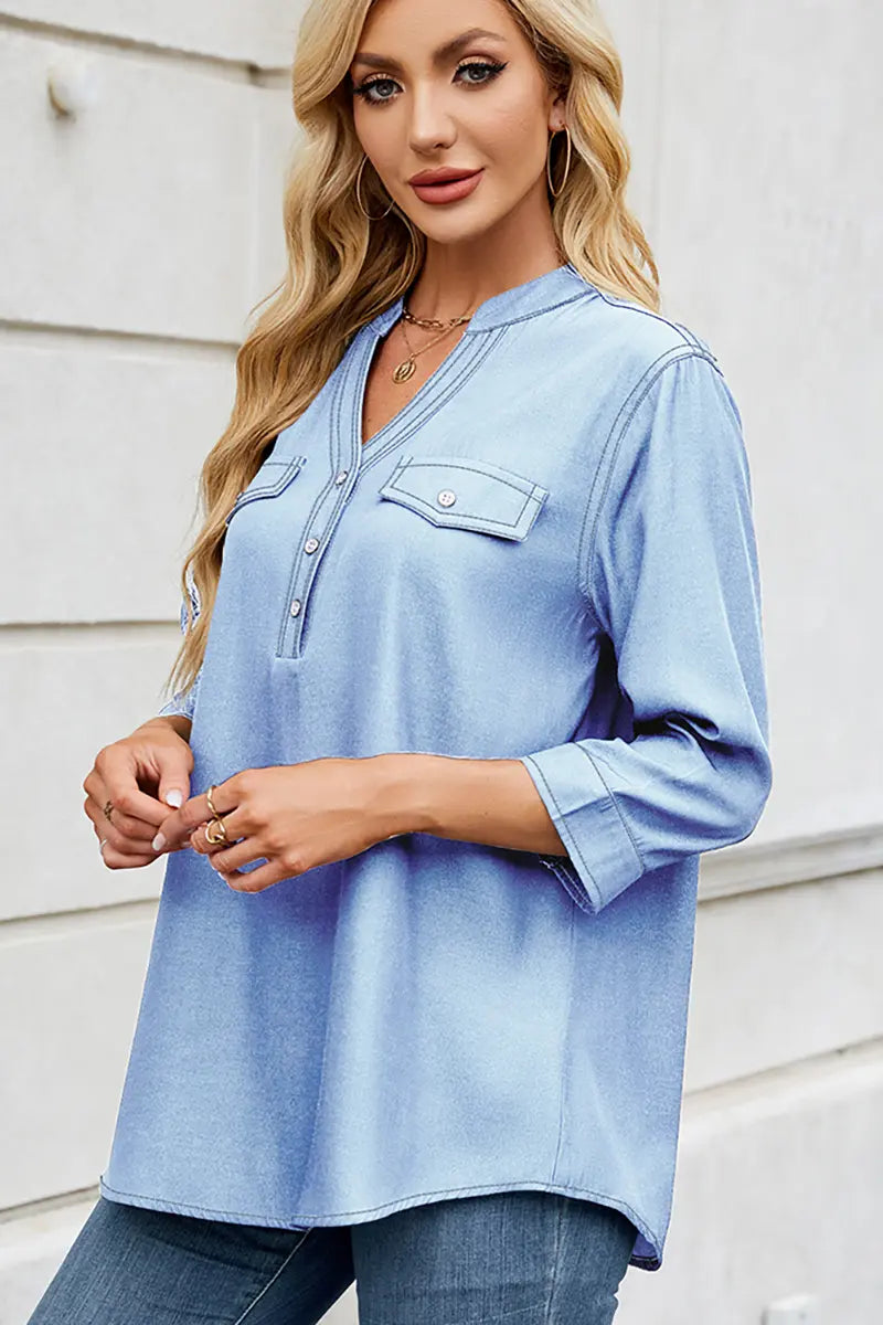 Casual Loose-Fit Lightweight Denim-Look Shirt
