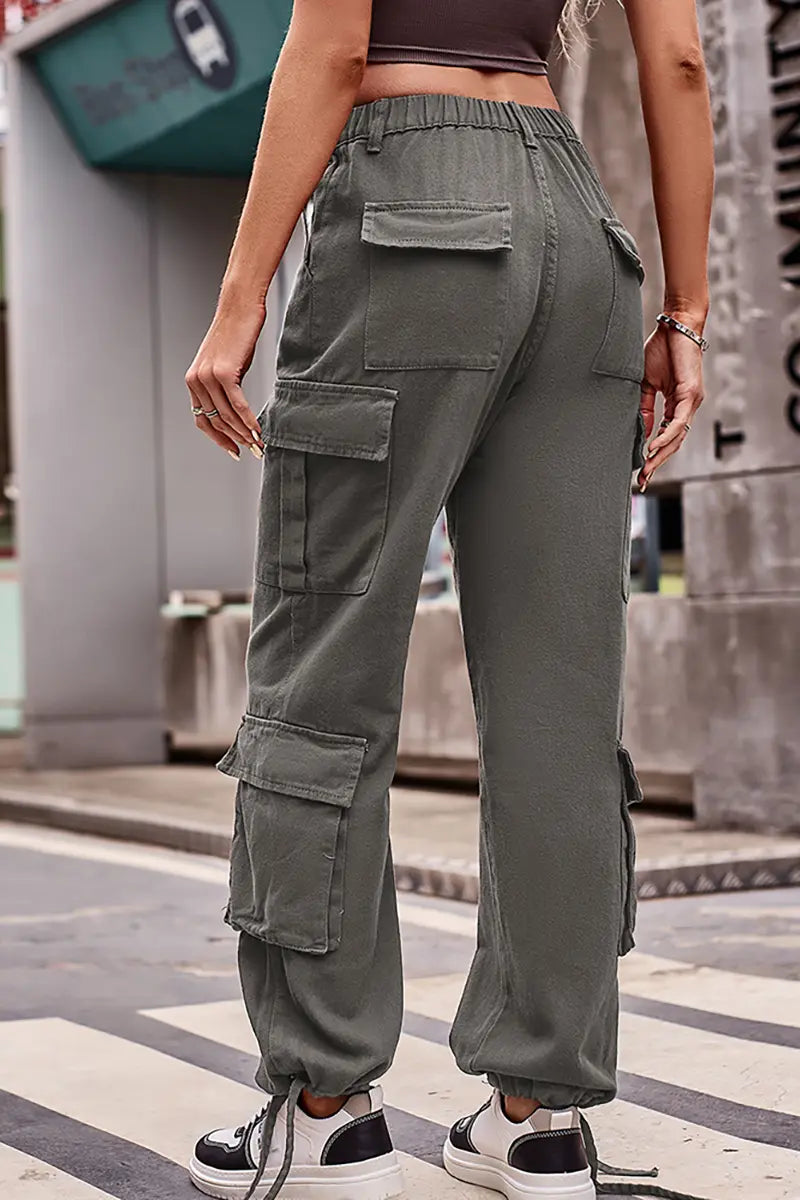 Loose-Fit Drawstring Denim Cargo Pants