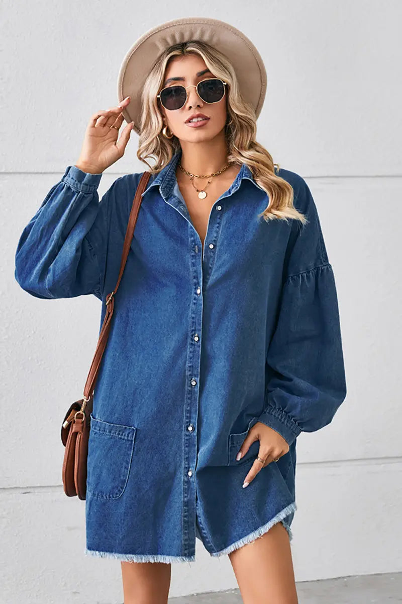 Oversized Versleten Denim Midi-jurk