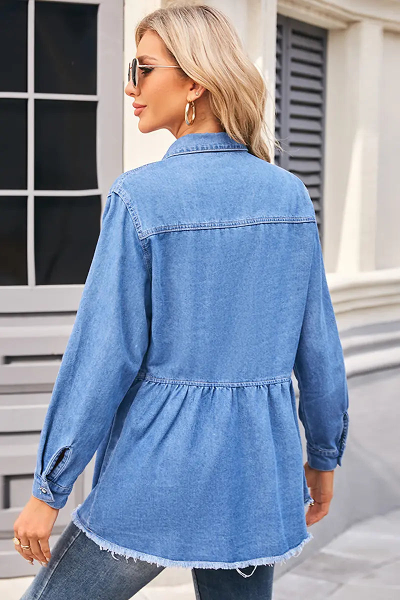 Frayed Hem Denim Shirt