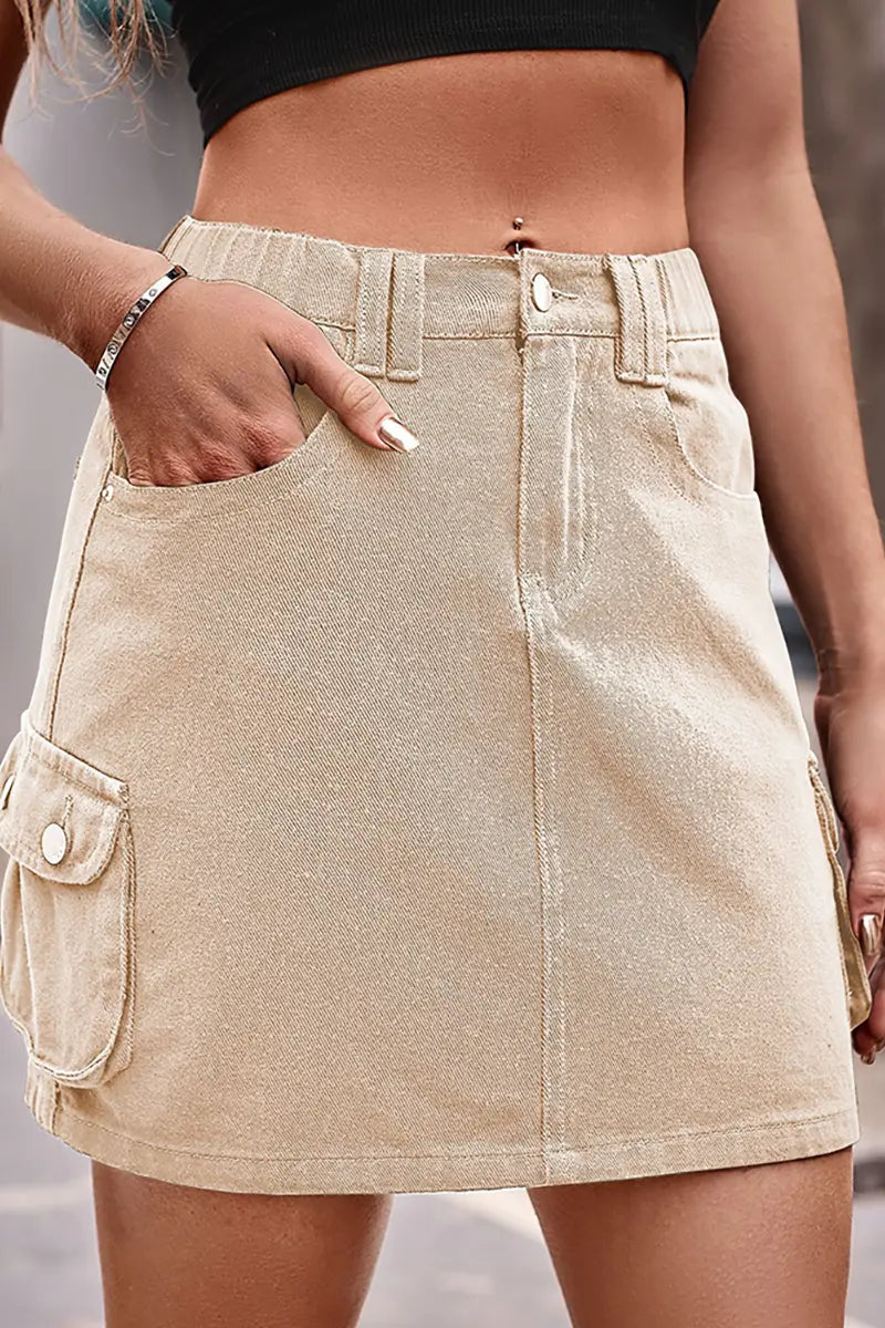 Elastic Waist Denim Skirt
