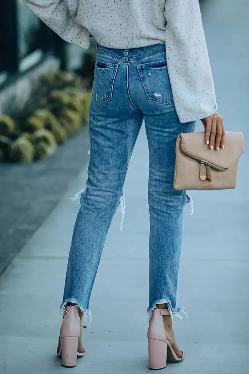 Street Style gescheurde slim-fit enkellange jeans