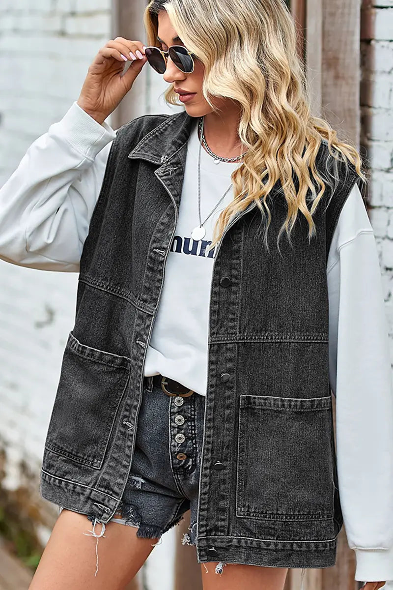 Trendy loszittend denim vest