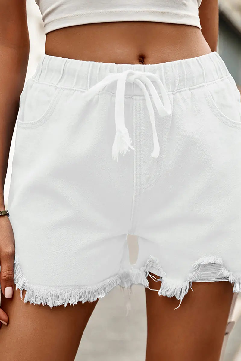High-Waist Elastic Denim Shorts
