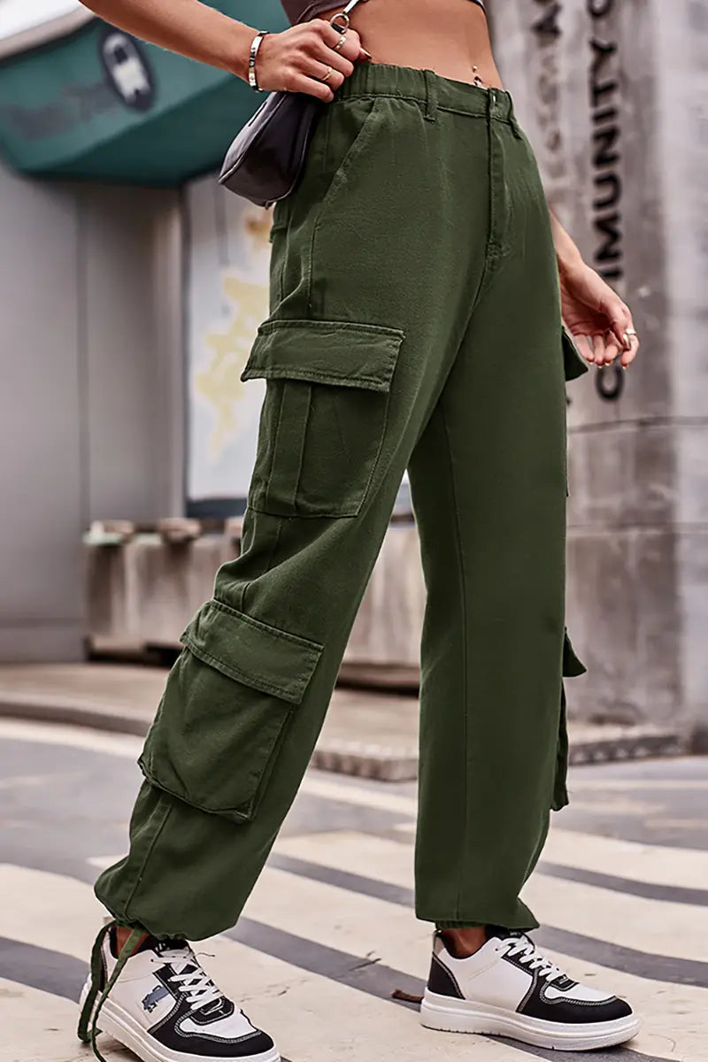 Loose-Fit Drawstring Denim Cargo Pants