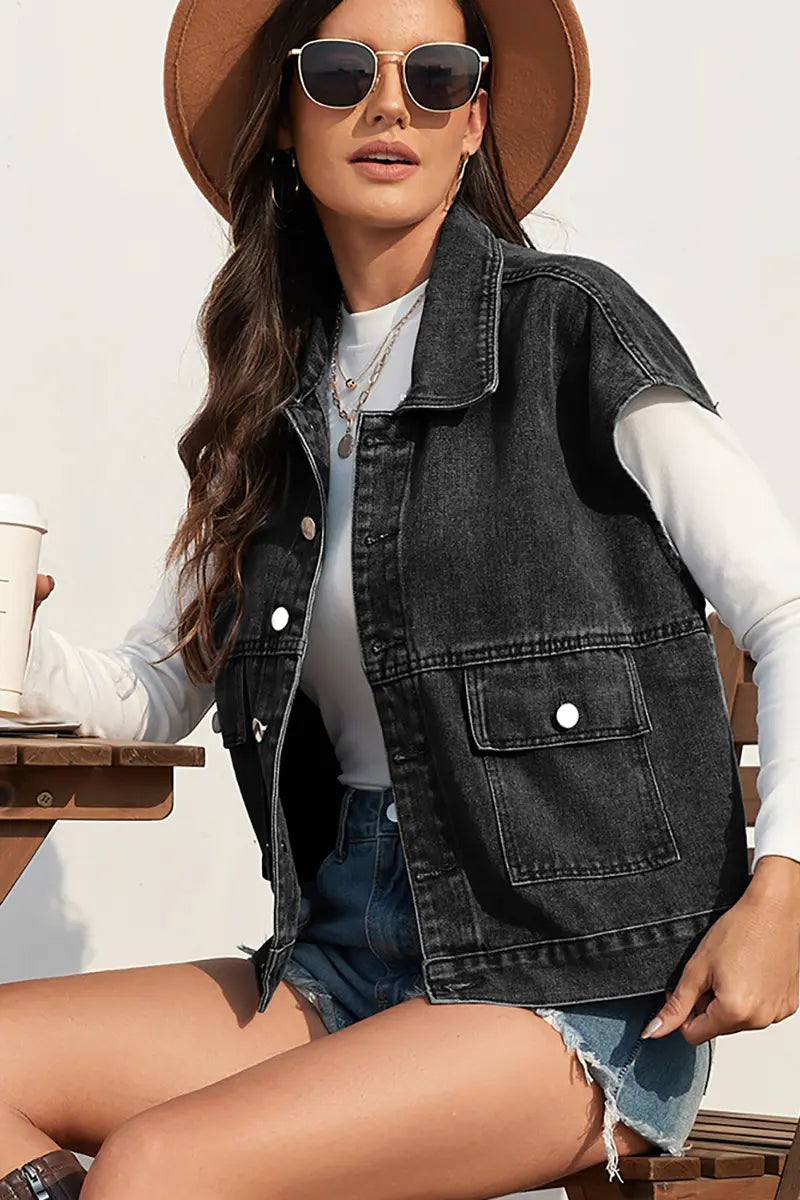 Vintage gewassen aansluitend denim vest