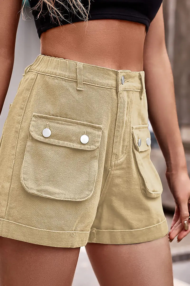 Trendy elastische taille denim cargoshorts