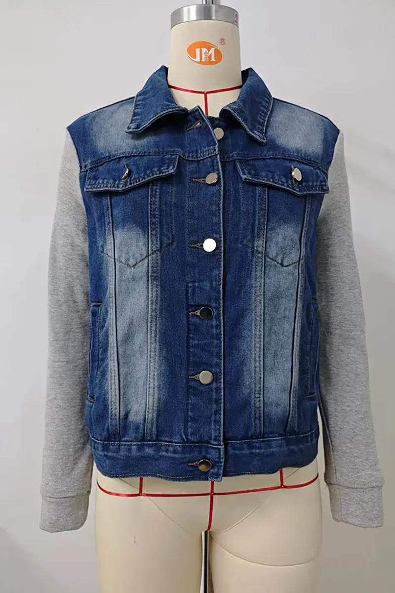 Color-Block Long Sleeve Denim Jacket