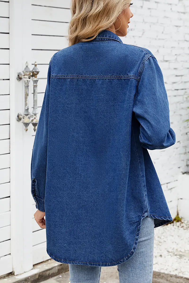 Relaxte pasvorm spijkerblouse met lange mouwen en drukknopen