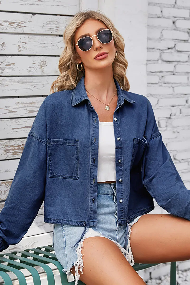 Lente Taillekoord Gewassen Denim Overhemd