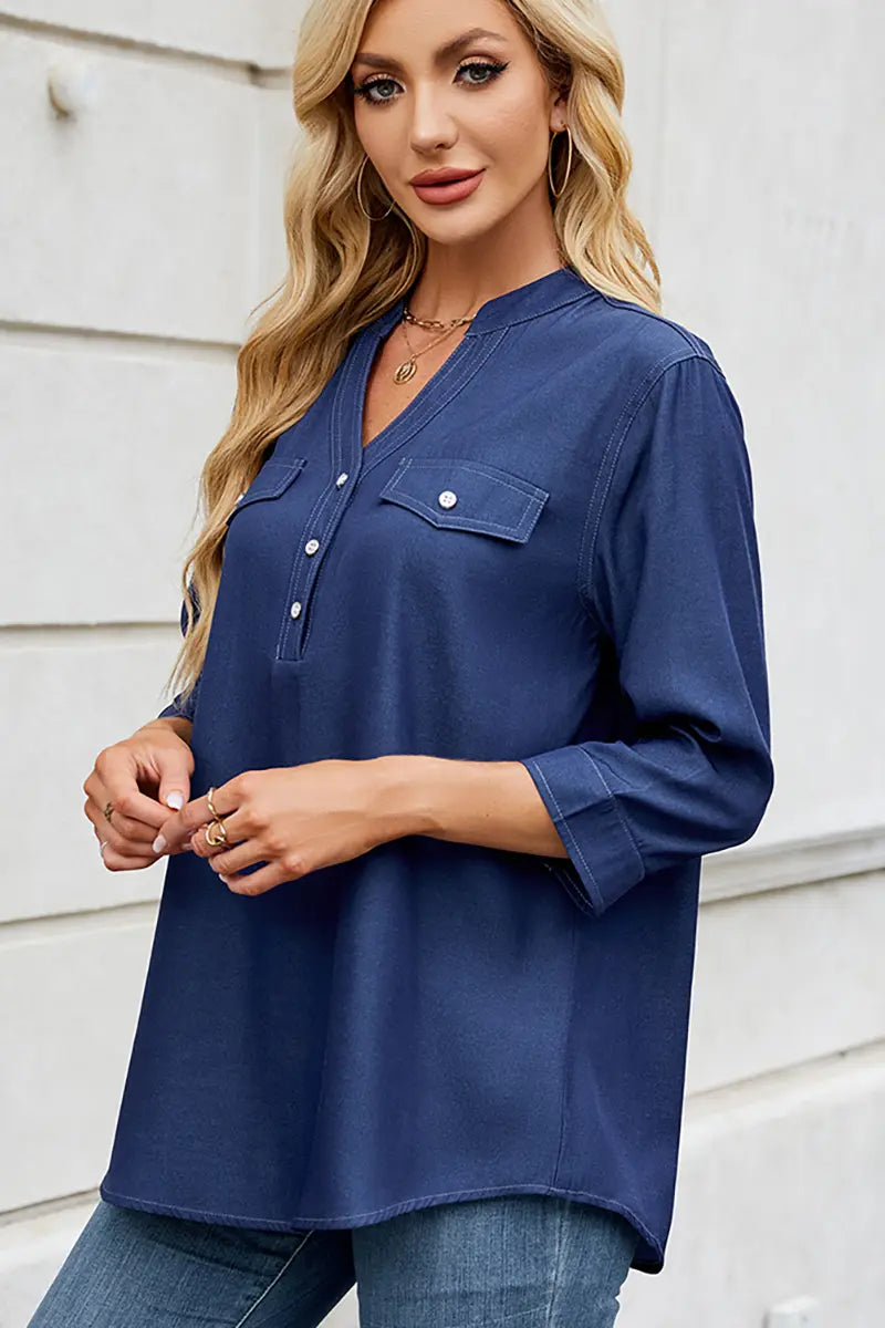 Casual Loose-Fit Lightweight Denim-Look Shirt