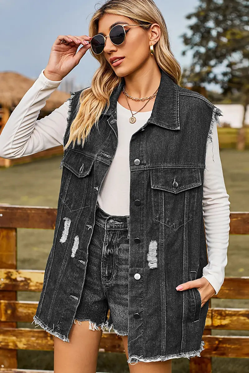 Trendy zomerse denim vest mouwloos topje