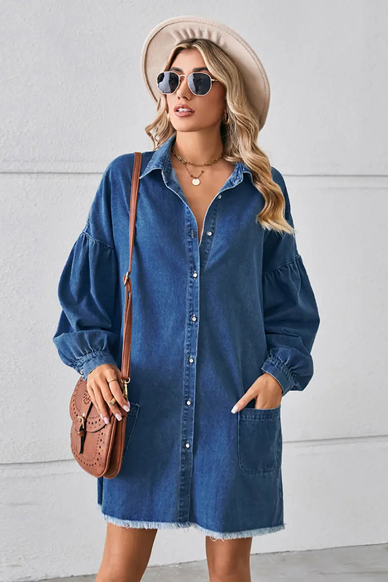 Oversized Versleten Denim Midi-jurk