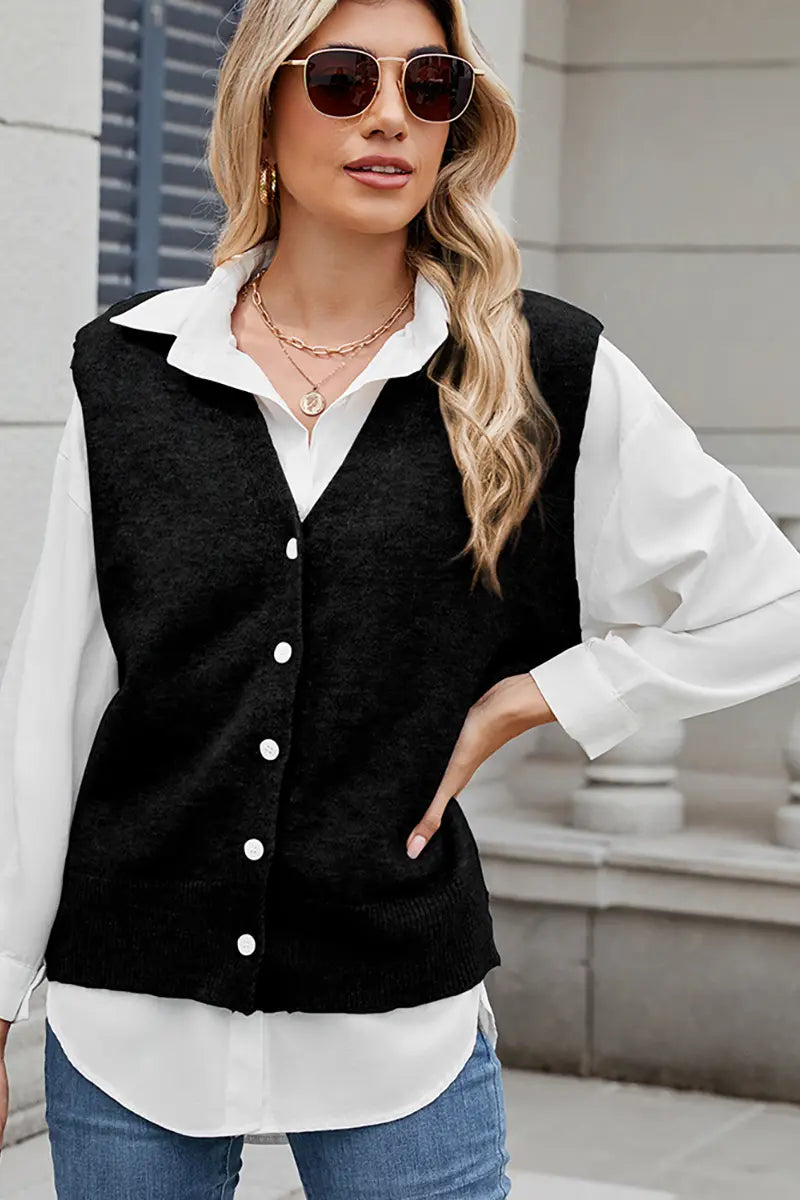 Trendy gebreid vest met knopen