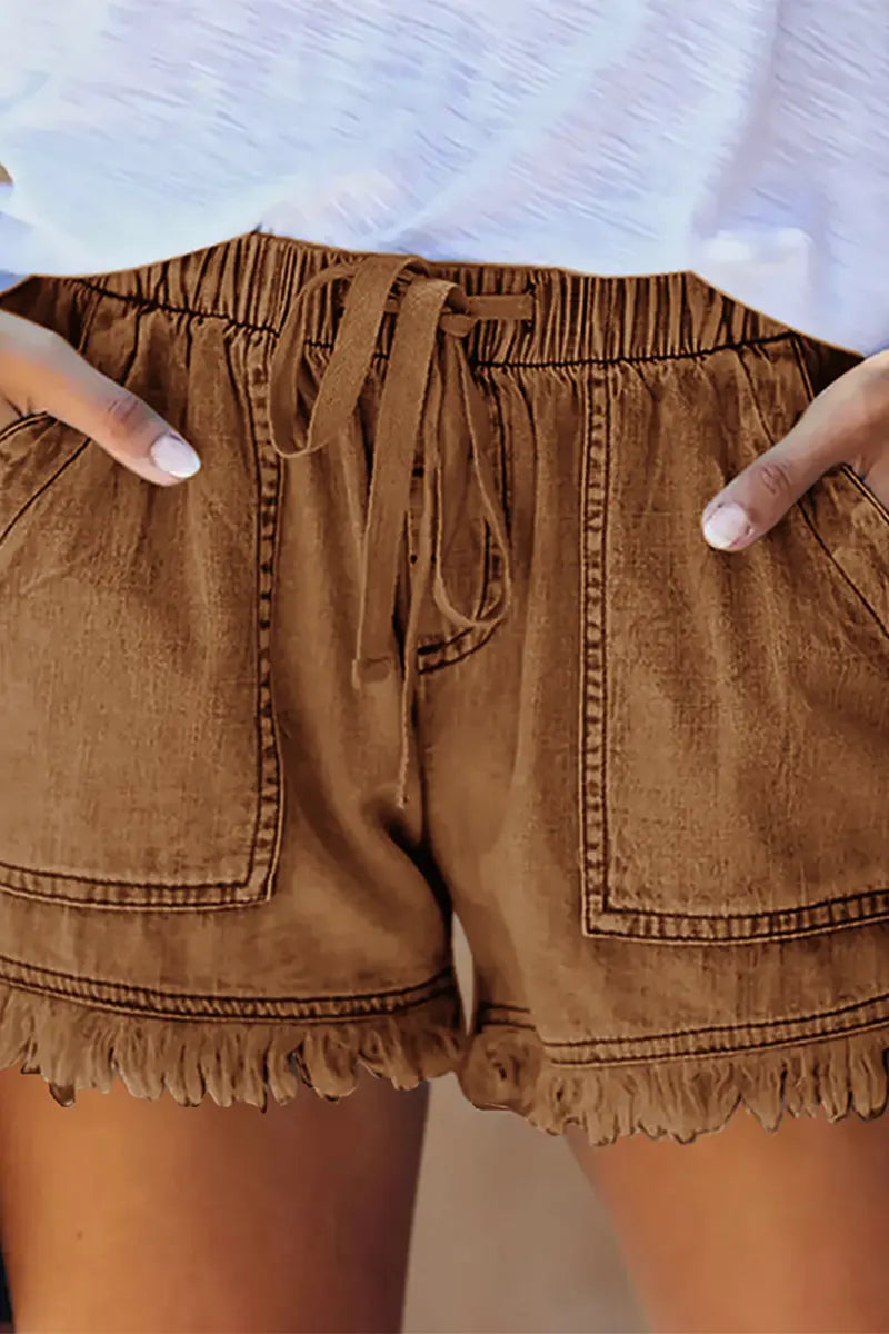Elastic Waist Casual Denim Shorts
