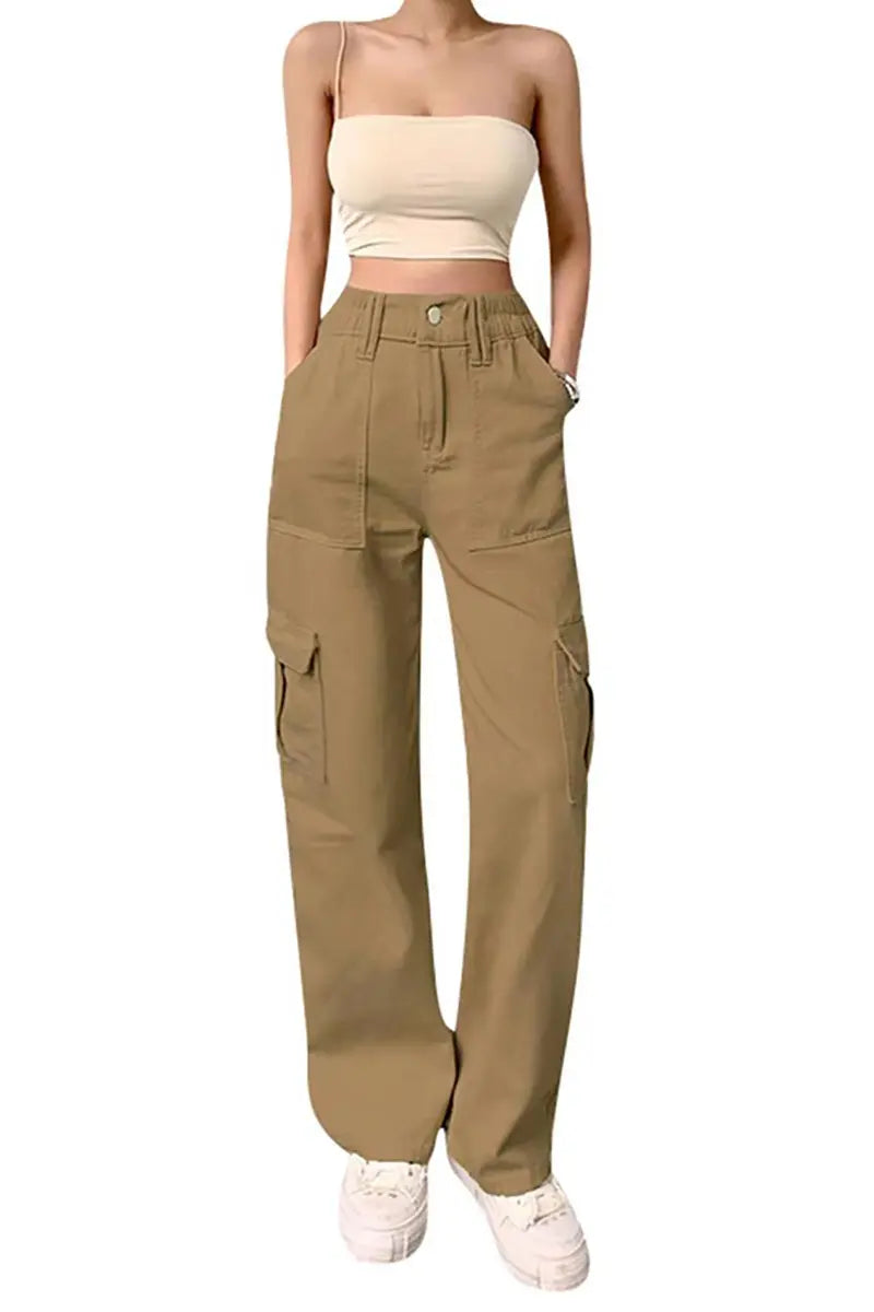 High-Waist Slim Cargo Pants