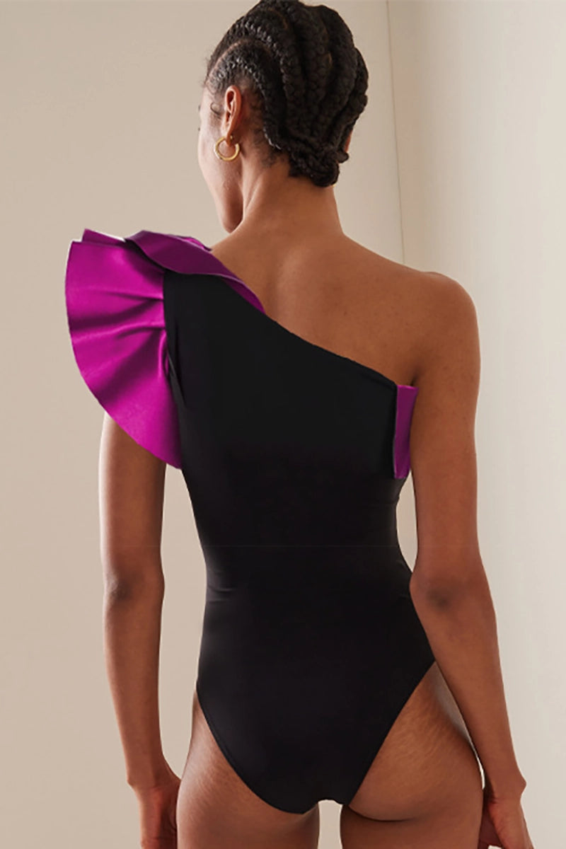 Ruffle Colorblock Retro One Piece Swimsuit