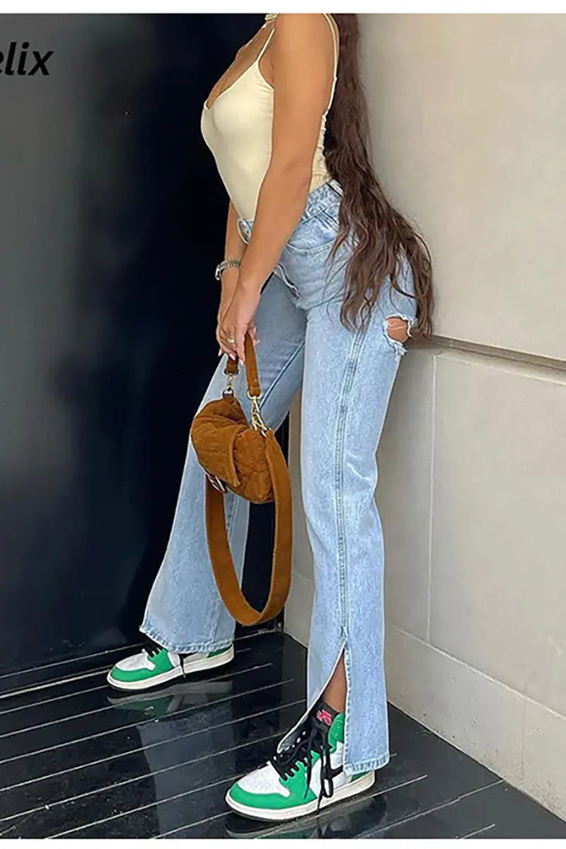 High-Waist Split Denim