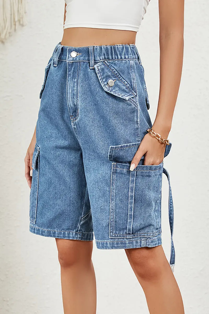 Gewassen denim cargoshorts