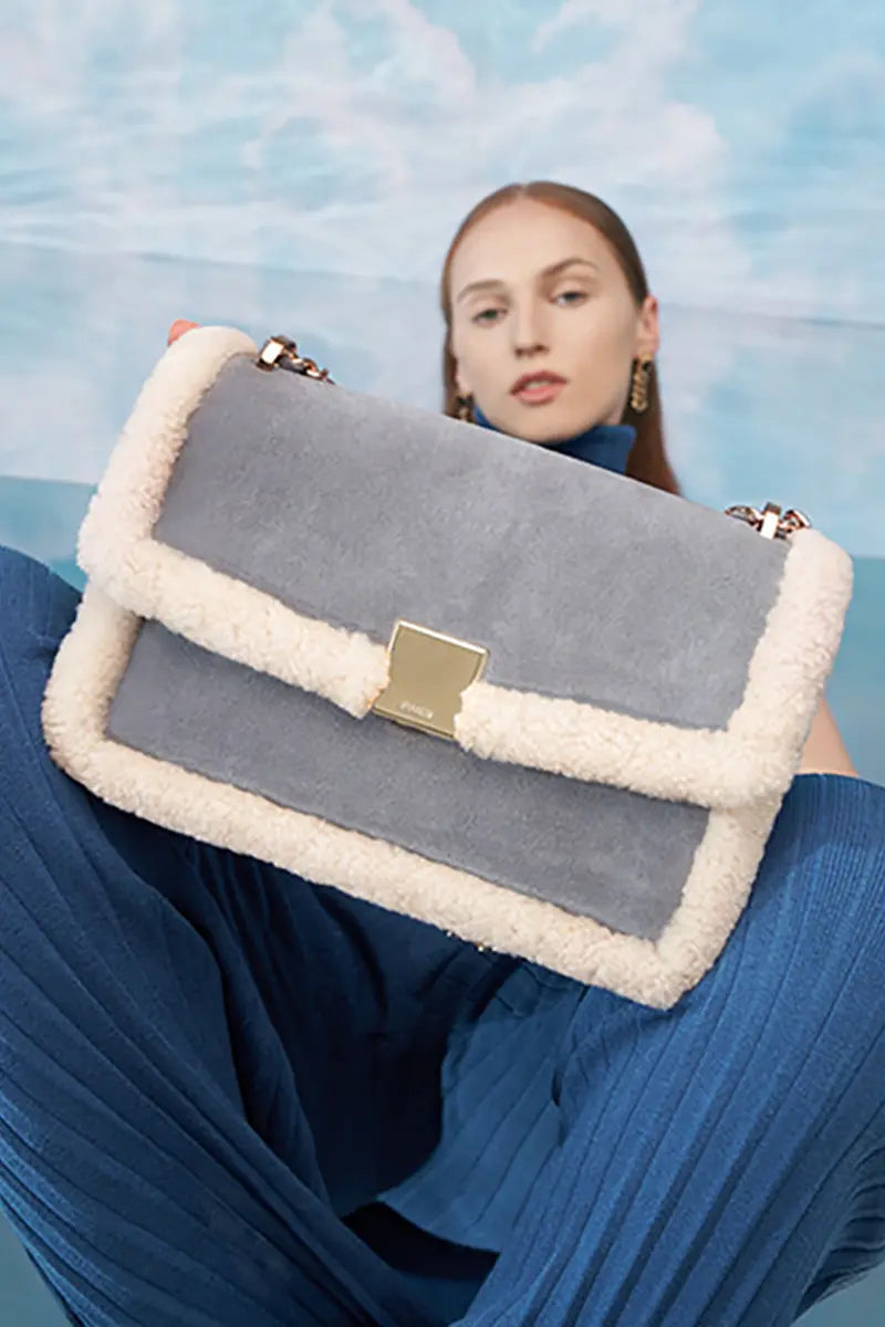Vintage Shearling Leather Shoulder Crossbody Bag